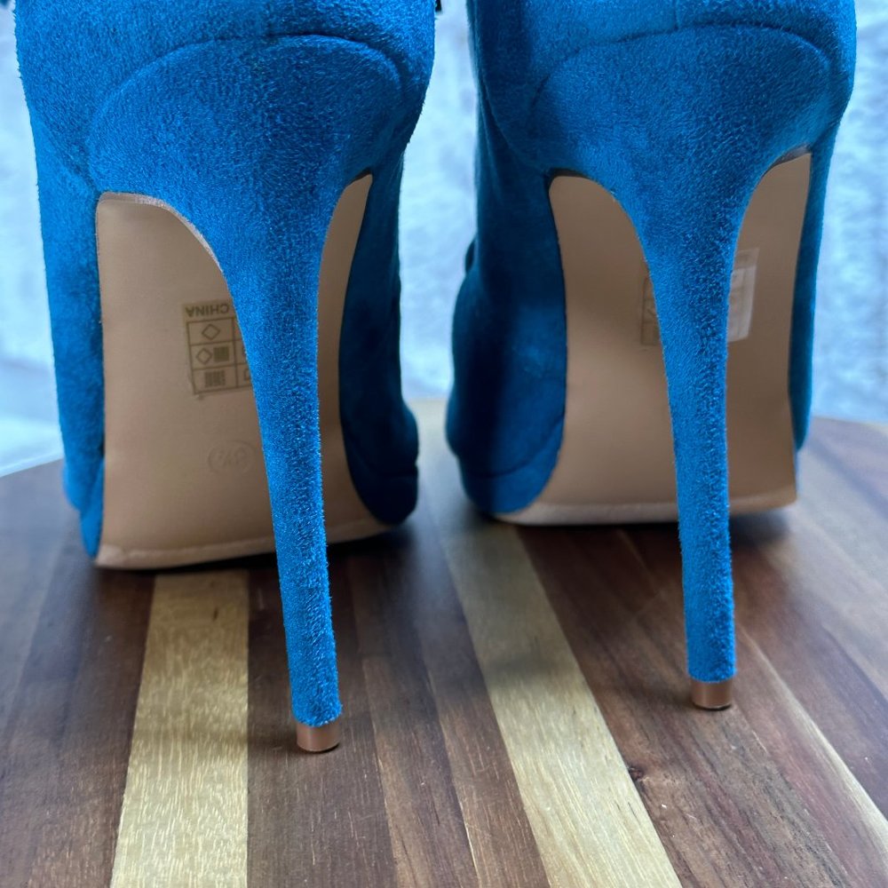 * So Me Teal Lace Up High Heel Ankle Boots - Picture 9 of 9